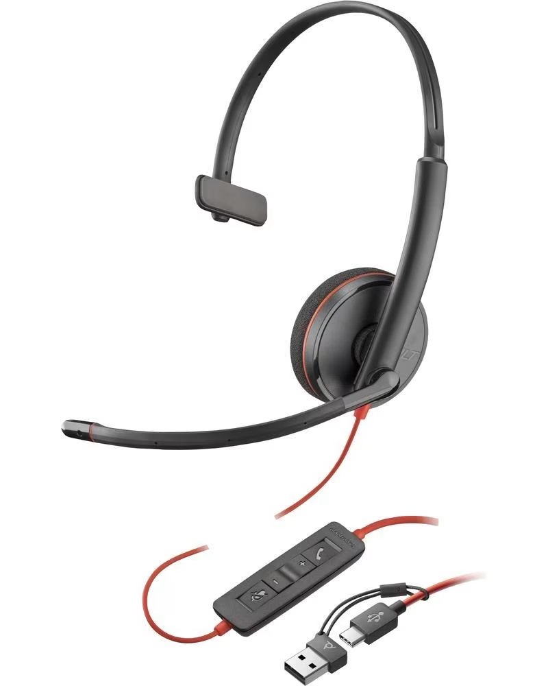 POLY Auriculares monoaurales blackwire 3210 usb - c adaptador usb - c - a