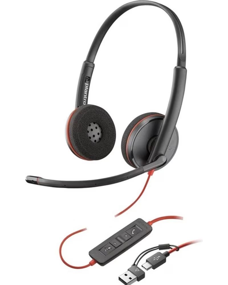 POLY Auriculares blackwire 3220 estereo usb - c negro adaptador usb - c - a bulk