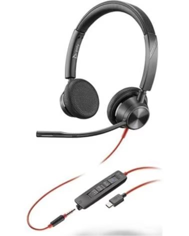 POLY Auriculares estereo blackwire 3325 con certificacion microsoft teams usb - c conector de 3 -5 mm adaptador usb - c - a