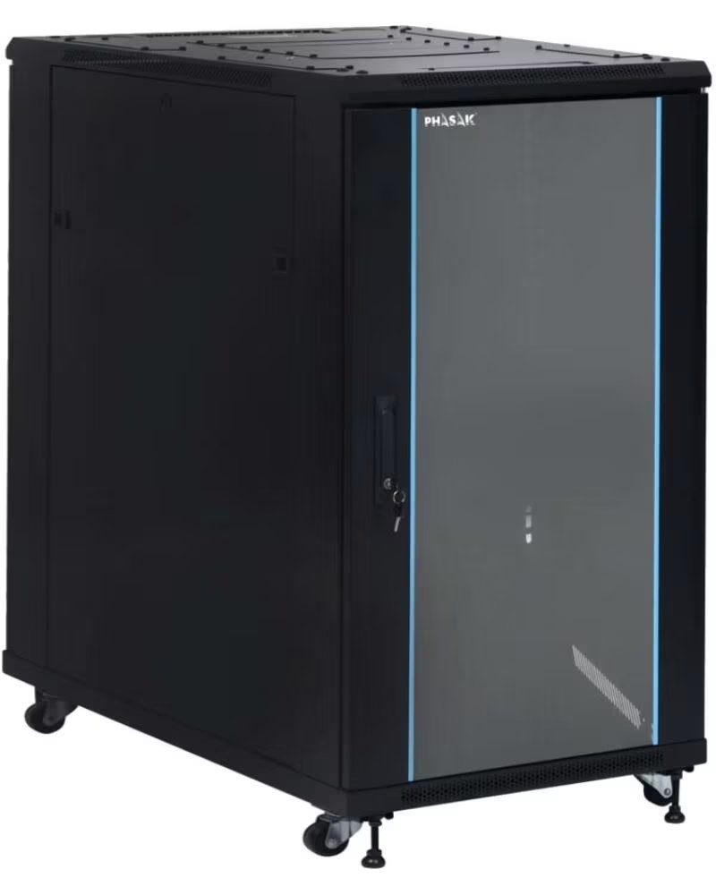 PHASAK Armario rack de suelo 19 pulgadas pro 22u negro 600x1000 montado pho 6122