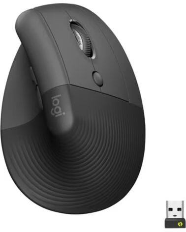 LOGITECH Mouse raton vertical lift for business 6 botones 4000 dpi wireless inalambrico grafito
