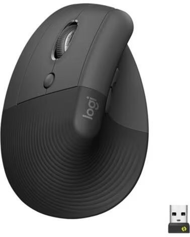 LOGITECH Mouse raton vertical lift for business para zurdos 6 botones 4000 dpi wireless inalambrico grafito