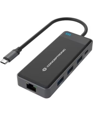 CONCEPTRONIC Adaptador usb tipo c a gigabit ethernet rj45 - con hub usb 3 2 3 puertos - usb tipo c