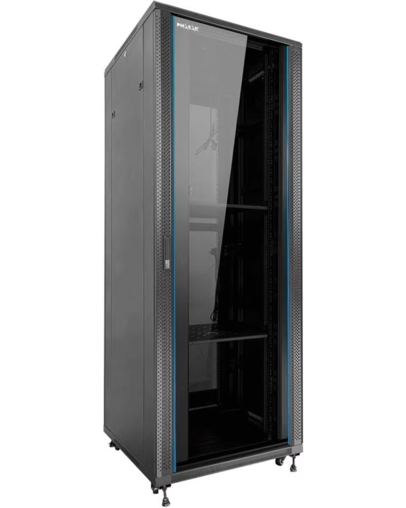PHASAK Armario rack de suelo 19 pulgadas pro 37u negro 800x1000 montado pho 8142