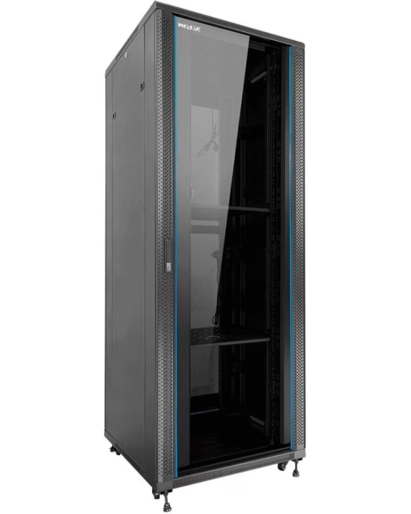 PHASAK Armario rack de suelo 19 pulgadas pro 47u negro 600x1000 montado pho 6147