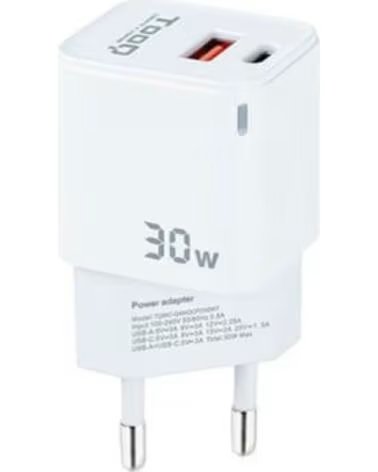 TOOQ Cargador de pared doble usb - c usb a blanco 30w
