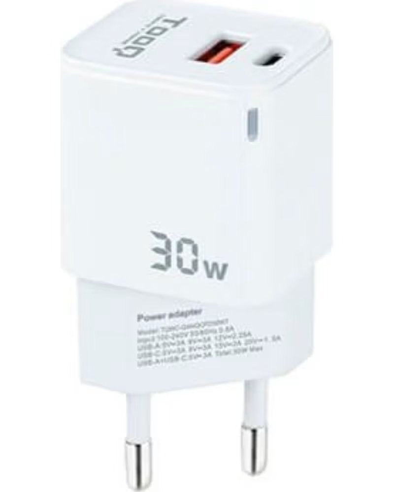 TOOQ Cargador de pared doble usb - c usb a blanco 30w