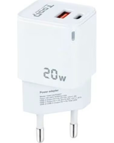 TOOQ Cargador de pared doble usb - c usb a blanco 20w