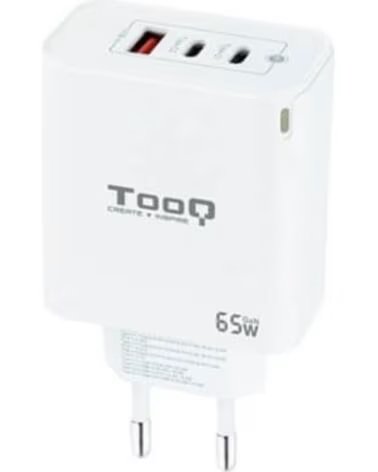 TOOQ Cargador de pared triple 2xusb - c usb a blanco 65w gan