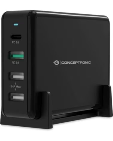 CONCEPTRONIC Cargador ozul01b carga rapida pd 3 x usb tipo a - 1 x usb tipo c - 65w