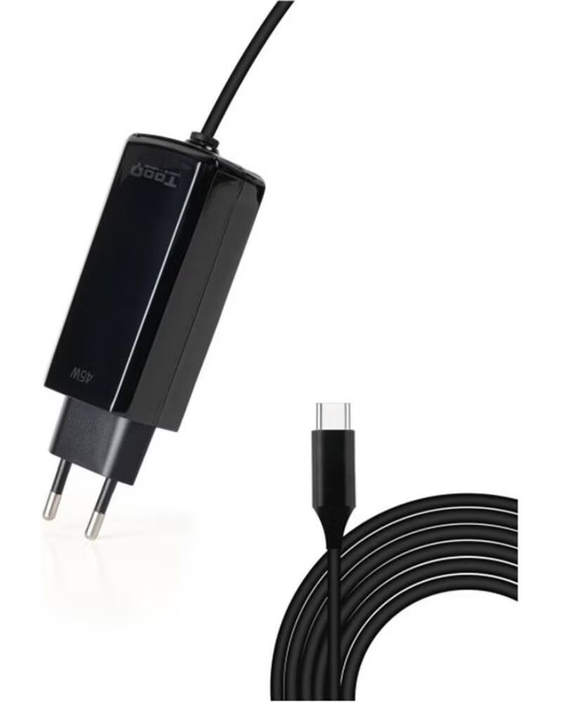 TOOQ Cargador de Portatil GaN TQLC-USBCGAN45PD-C USB Tipo-C- 45W- Automatico- Voltaje 5-20V