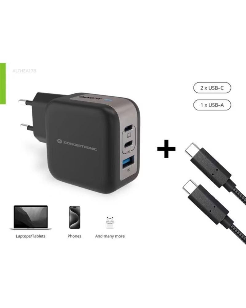 CONCEPTRONIC Cargador de pared althea17b 67w 2x usb tipo c 1x usb tipo a