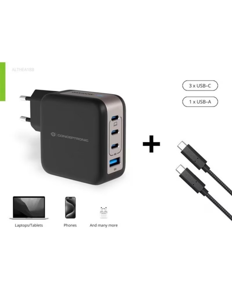CONCEPTRONIC Cargador de pared althea18b 100w 3x usb tipo c 1x usb tipo a