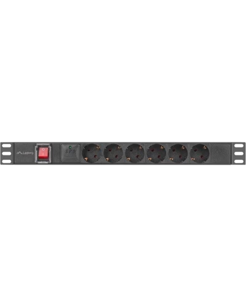 LANBERG Regleta 1u 16a rack 19 pulgadas 6x socket schuko negro 2m