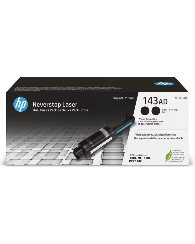 HP Kit recarga toner original neverstop 143ad negro 2 unidades