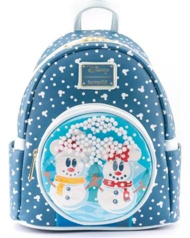 LOUNGEFLY Mochila disney minnie y mickey munecos de nieve