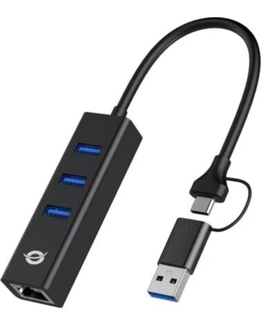 CONCEPTRONIC Adaptador usb a gigabit ethernet rj45 - con hub usb 3 0 - 3 puertos - adaptador usb - c