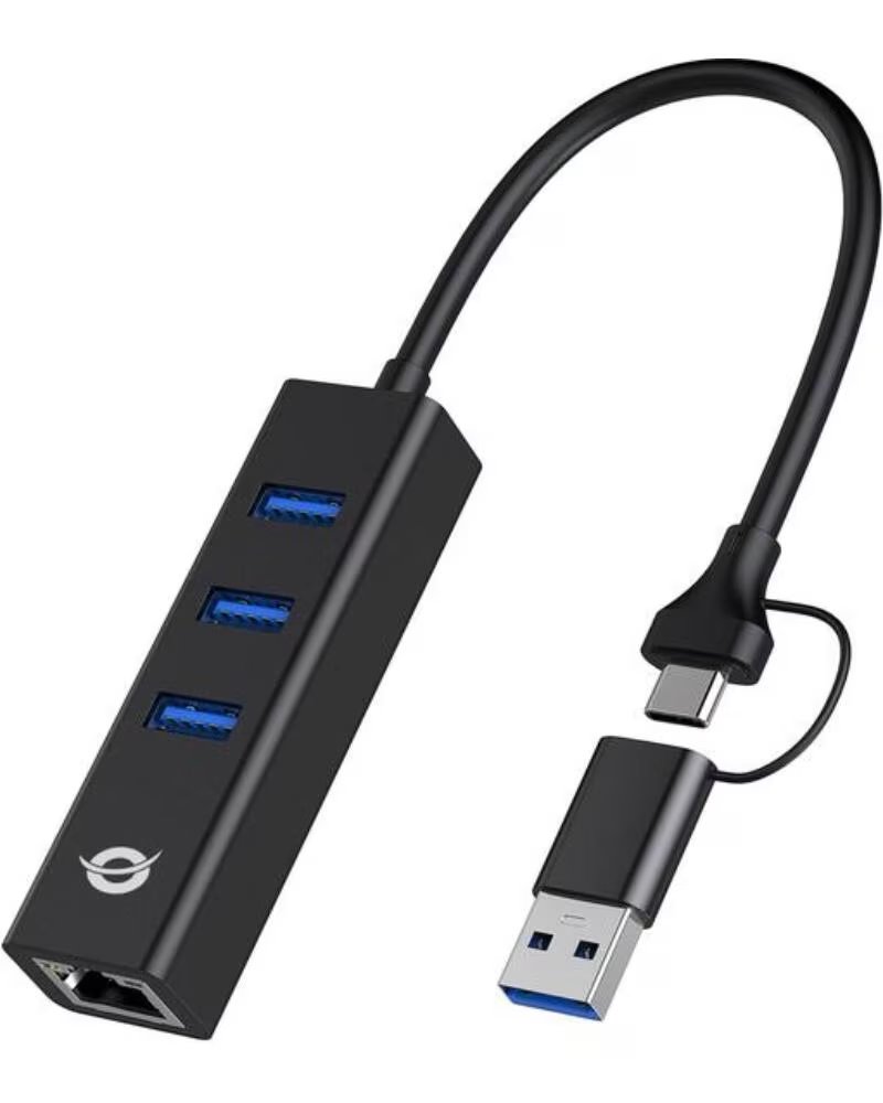 CONCEPTRONIC Adaptador usb a gigabit ethernet rj45 - con hub usb 3 0 - 3 puertos - adaptador usb - c