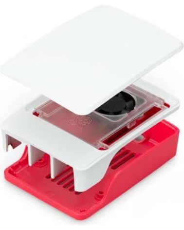RASPBERRY Carcasa pi 5 con ventilador roja y blanca