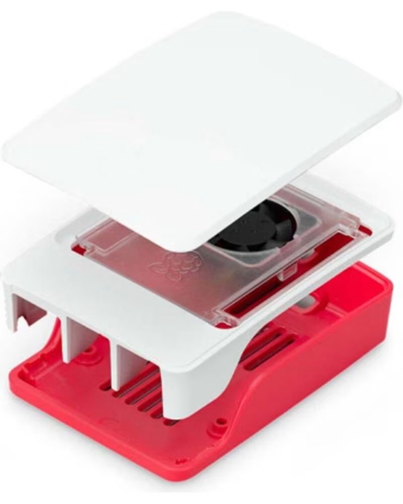 RASPBERRY Carcasa pi 5 con ventilador roja y blanca