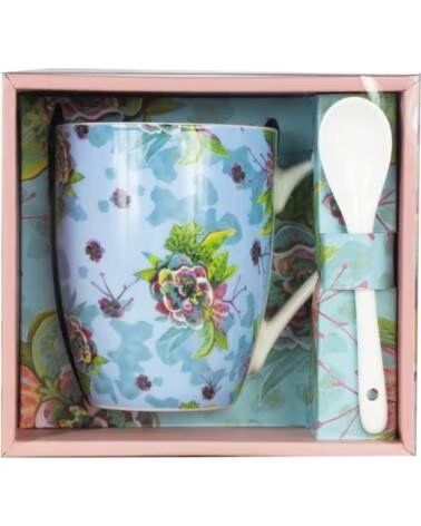 ENESCO Taza de ceramica con cuchara flores