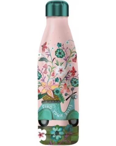 ENESCO Botella isotermica rosa estampado flores y moto