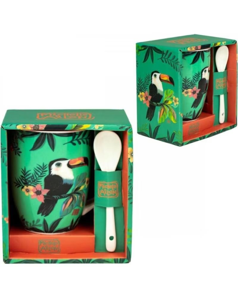 ENESCO Taza de ceramica con cuchara tucan