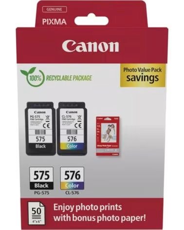 CANON Cartucho de Tinta Original PG-575 CL-576 Multipack- Negro- Tricolor Papel Fotografico