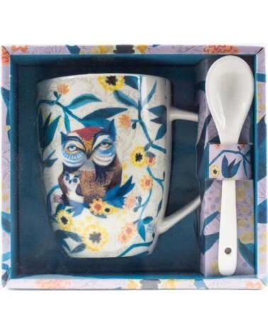 ENESCO Taza con cuchara buhos