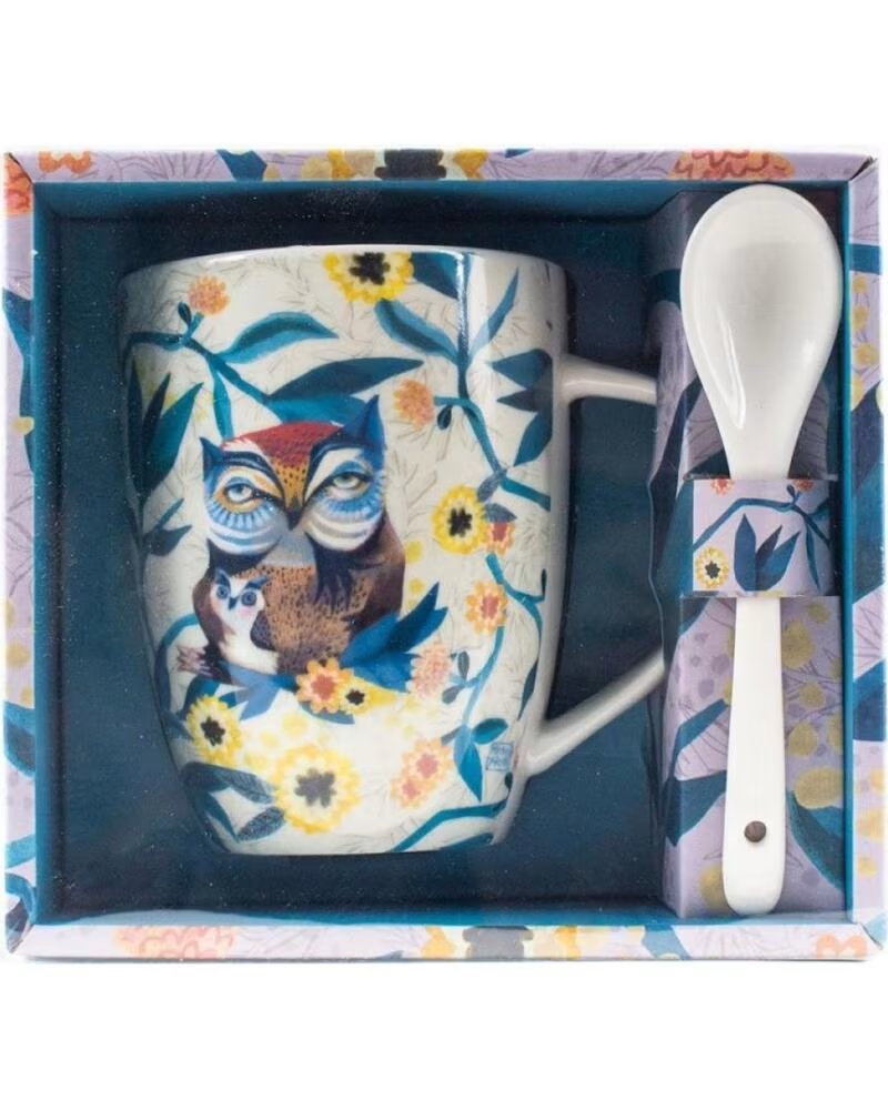 ENESCO Taza con cuchara buhos