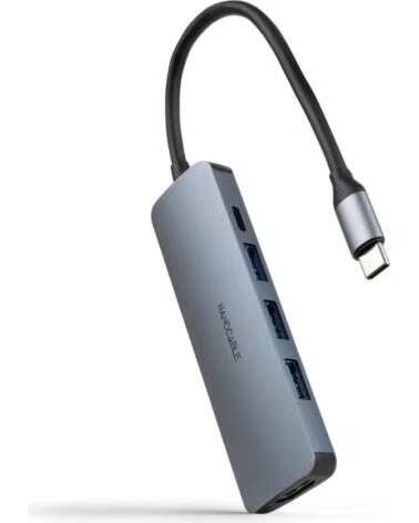 NANOCABLE USB-C HUB 5 IN 1 KONVERTER 31 ZU 3XUSB-A 30 PD HDMI ALUMINIUM GRAU 18 CM