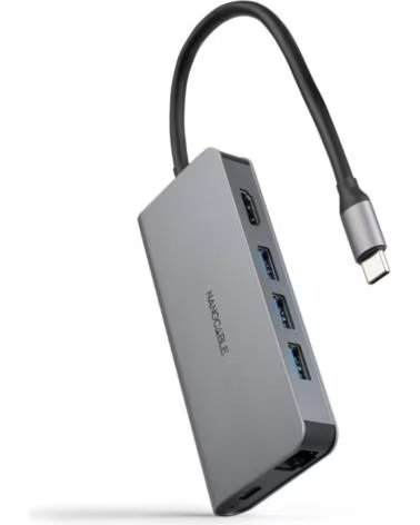 NANO CABLE Hub nanocable usb - c 8 en 1 conversor usb - c 3 1 a 3xusb - a 3 0 hdmi 4k60hz usb - c pd rj45 1gbps tf sd aluminio g