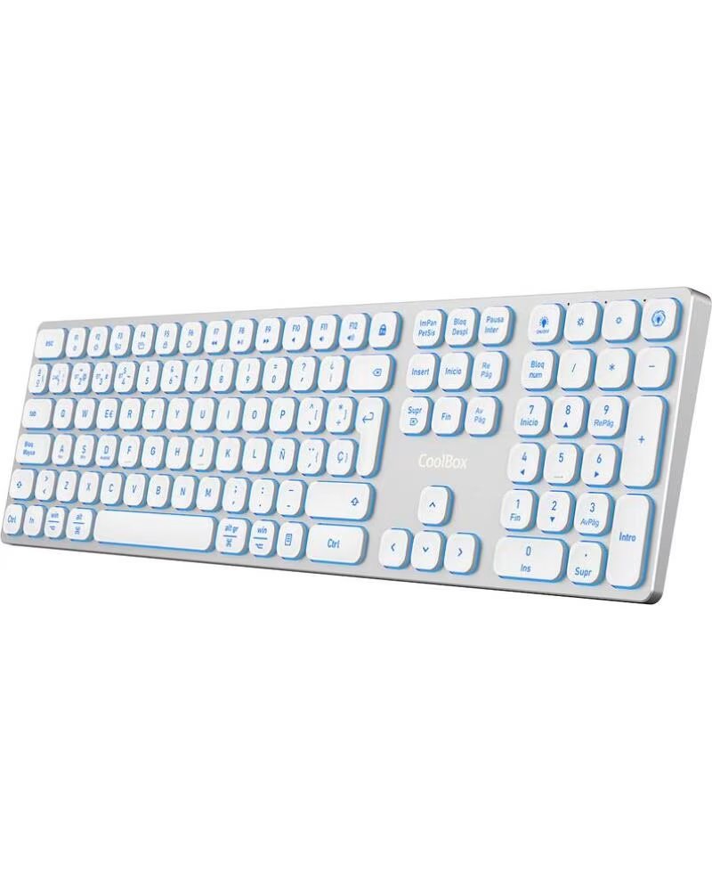 COOLBOX Teclado inalambrico retroiluminado moonlight key b431 plata blanco