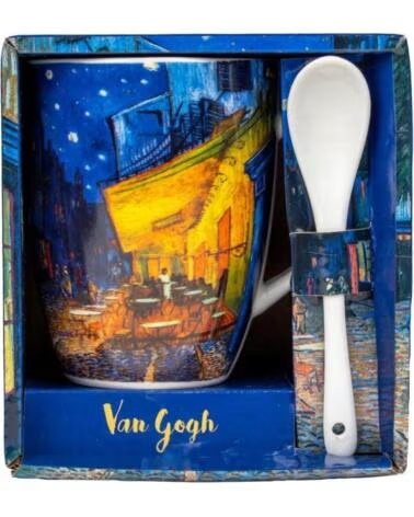 ENESCO Taza con cuchara terraza de cafe por la noche van gogh