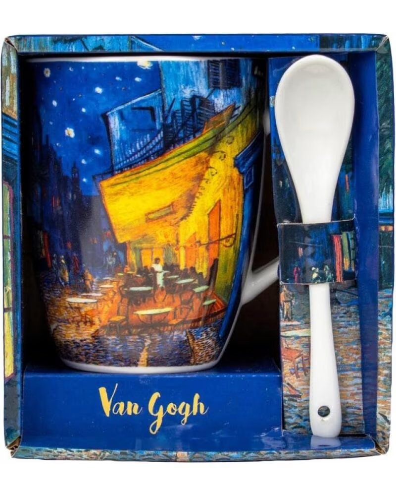 ENESCO Taza con cuchara terraza de cafe por la noche van gogh