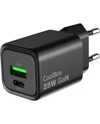 COOLBOX Cargador usb de pared 25w gan usb tipo a - usb tipo c negro