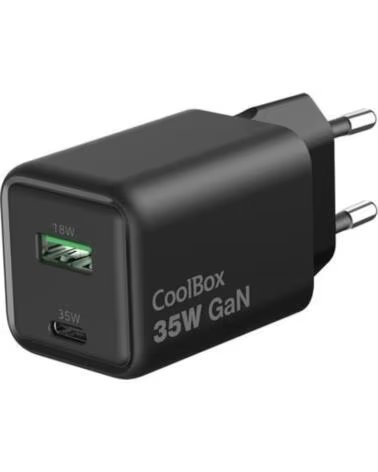 COOLBOX Cargador usb de pared 35w gan usb tipo a - usb tipo c negro