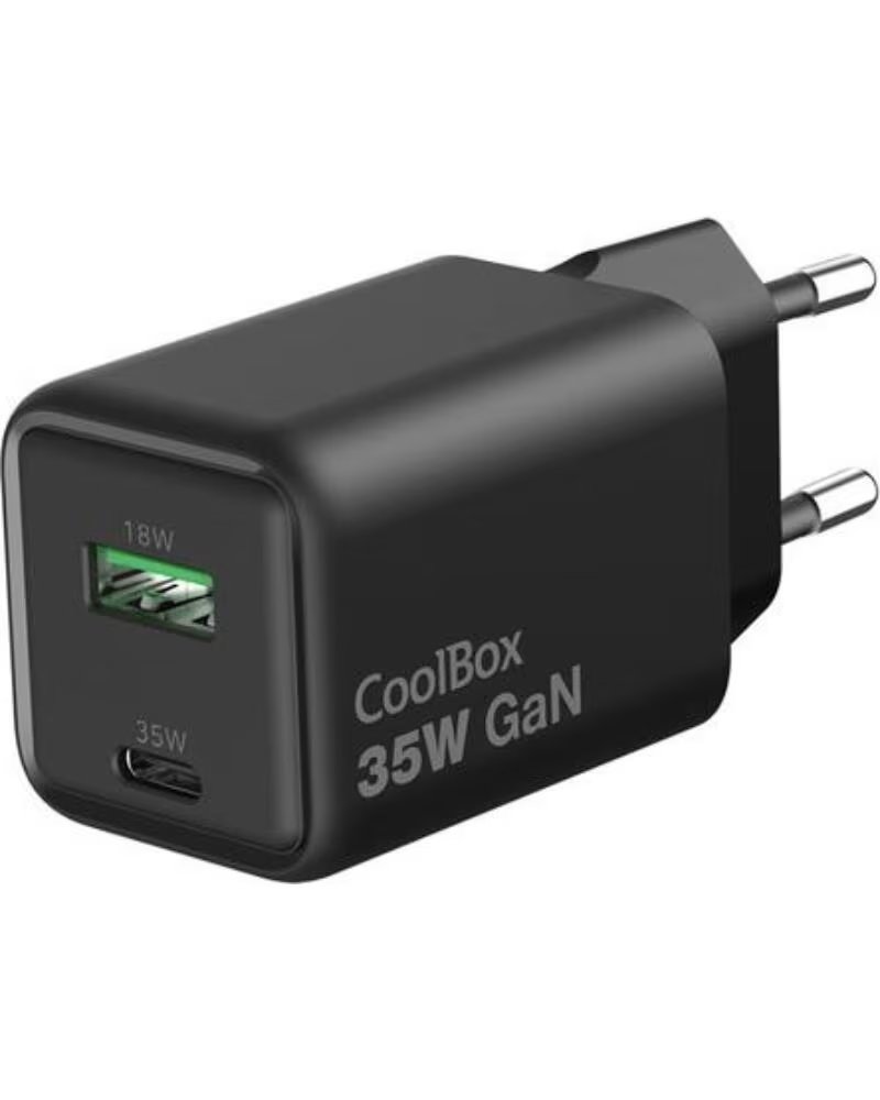 COOLBOX Cargador usb de pared 35w gan usb tipo a - usb tipo c negro