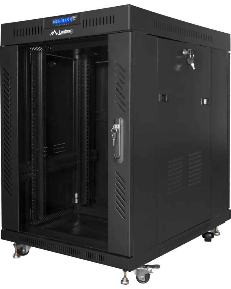 LANBERG Armario rack 19 pulgadas 15u 800x1000 lcd puerta cristal flat pack negro