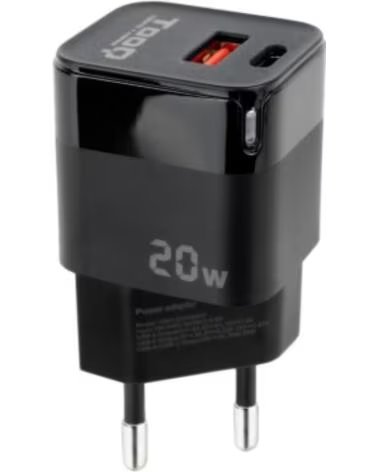 TOOQ Cargador pared usb - c - pd usb - a - qc 20w negro