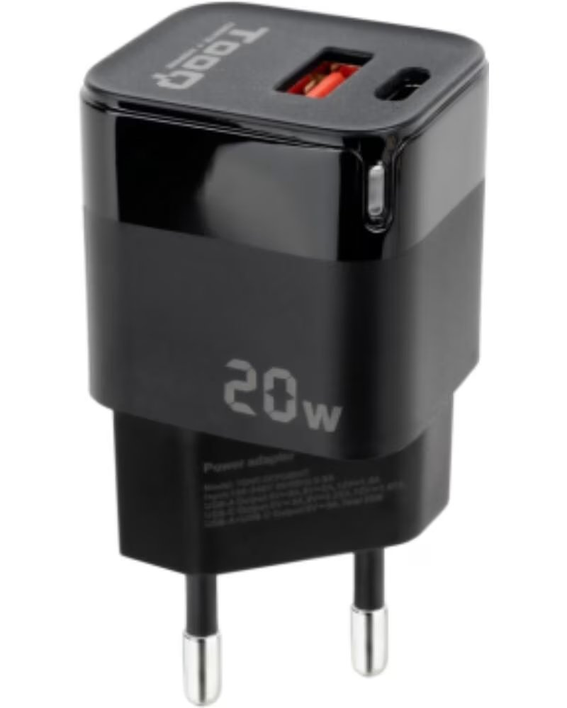 TOOQ Cargador pared usb - c - pd usb - a - qc 20w negro