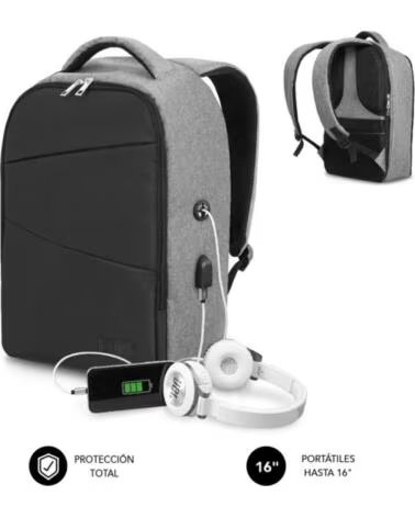 SUBBLIM Mochila Secure V2 AP para Portatiles hasta 15 6- Puerto USB- Antirrobo- Gris