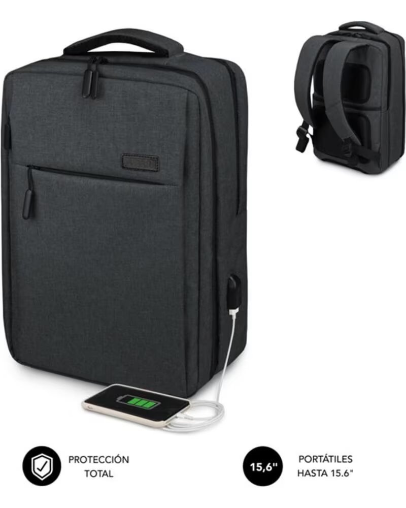 SUBBLIM Mochila Traveller Airpadding Backpack para Portatiles hasta 15 6- Puerto USB- Gris