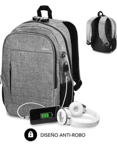 SUBBLIM Mochila Urban Lock para Portatiles hasta 16- Puerto USB- Antirrobo- Gris