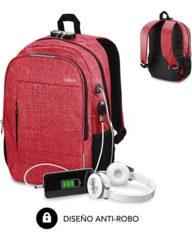 SUBBLIM Mochila urban lock backpack para portatil 16 pulgadas rojo