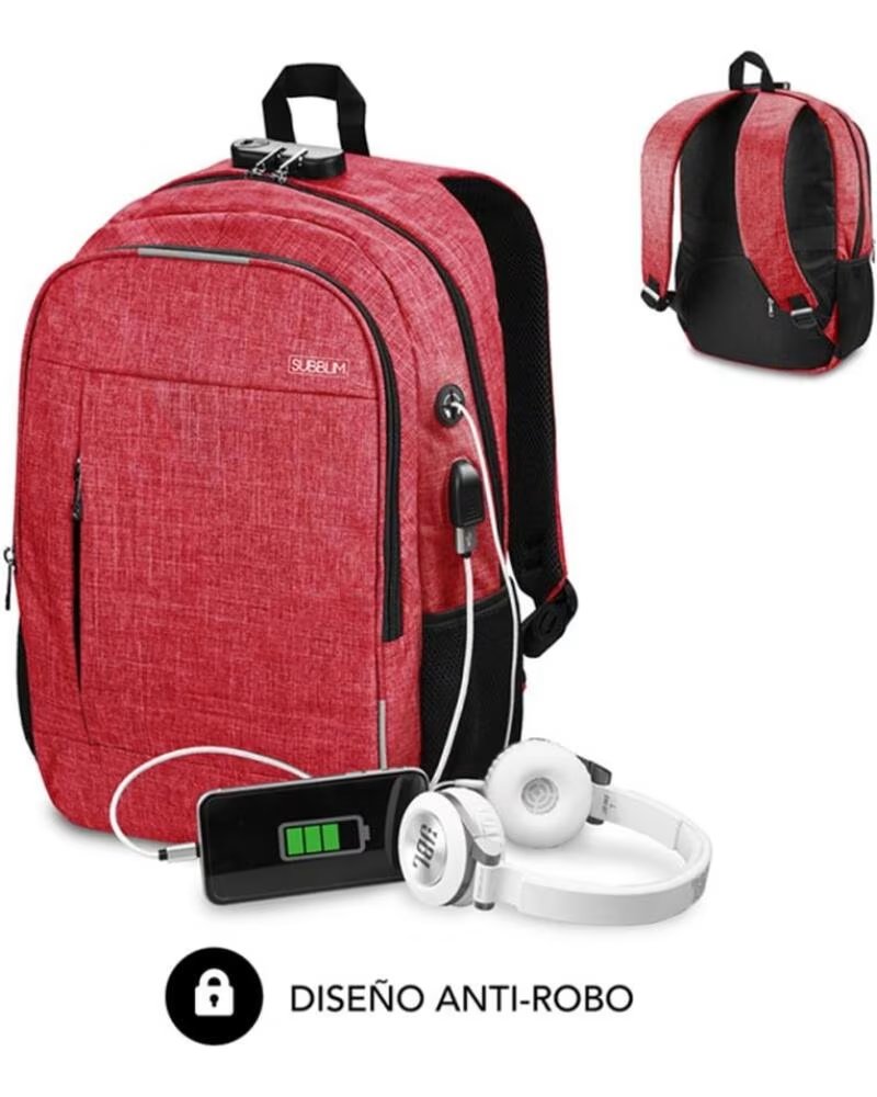 SUBBLIM Mochila urban lock backpack para portatil 16 pulgadas rojo