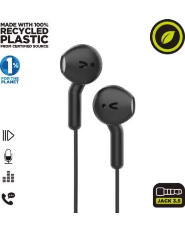 MUVIT Auriculares Intrauditivos For Change MCHPH0001- con Microfono- Jack 3 5- Negros