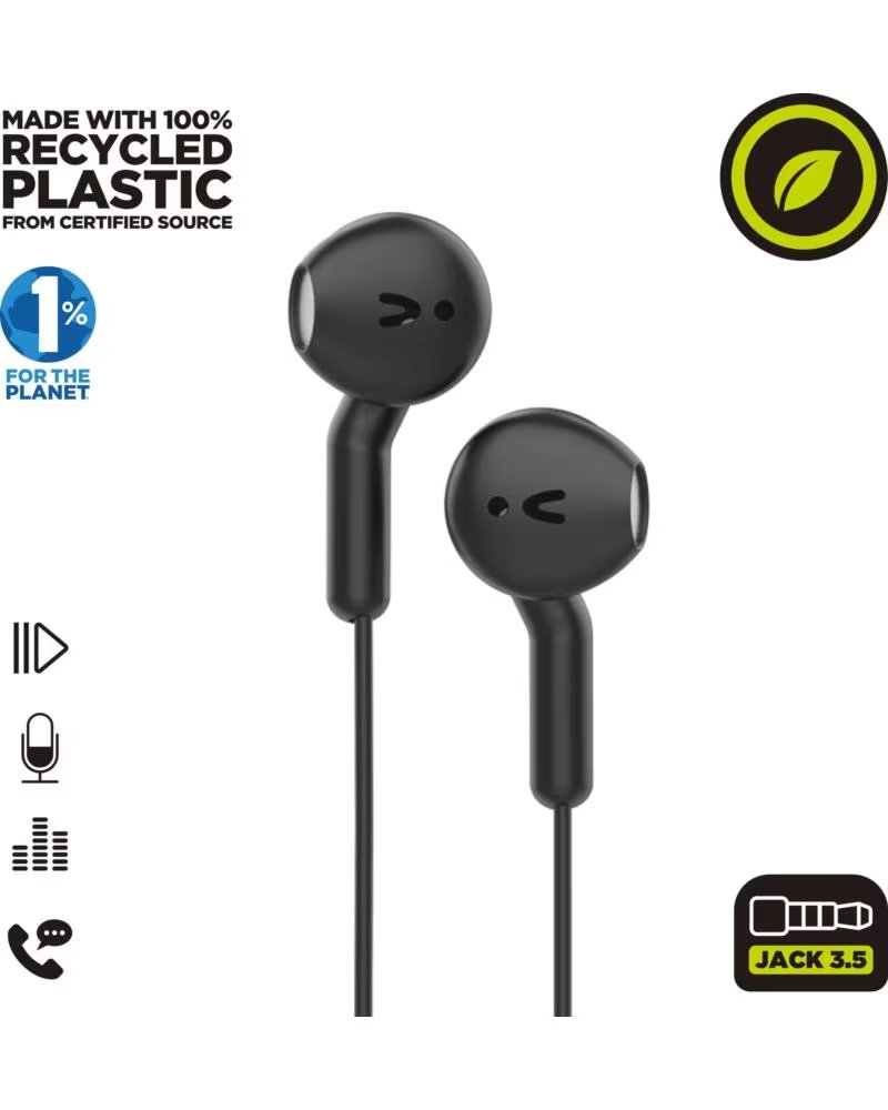 MUVIT Auriculares Intrauditivos For Change MCHPH0001- con Microfono- Jack 3 5- Negros