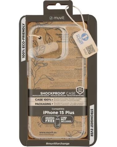 MUVIT Funda shockproof 2m para apple iphone 15 plus transparente