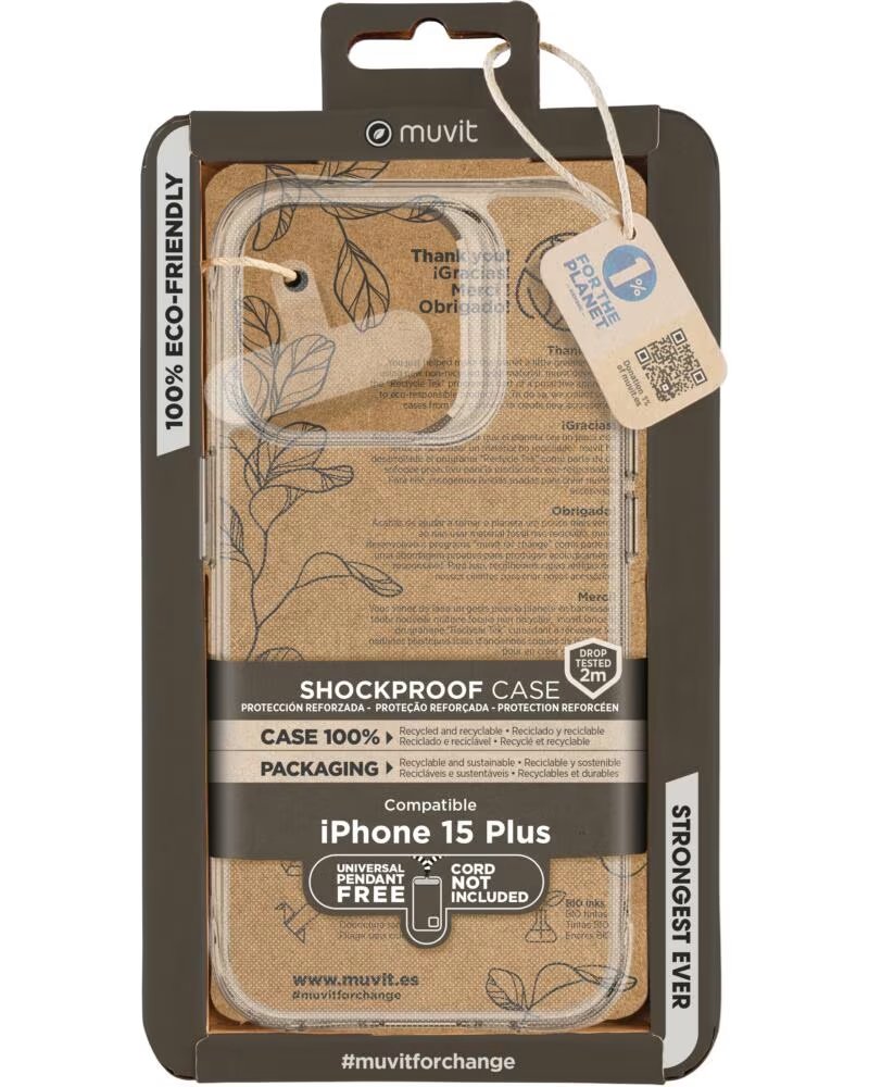 MUVIT Funda shockproof 2m para apple iphone 15 plus transparente